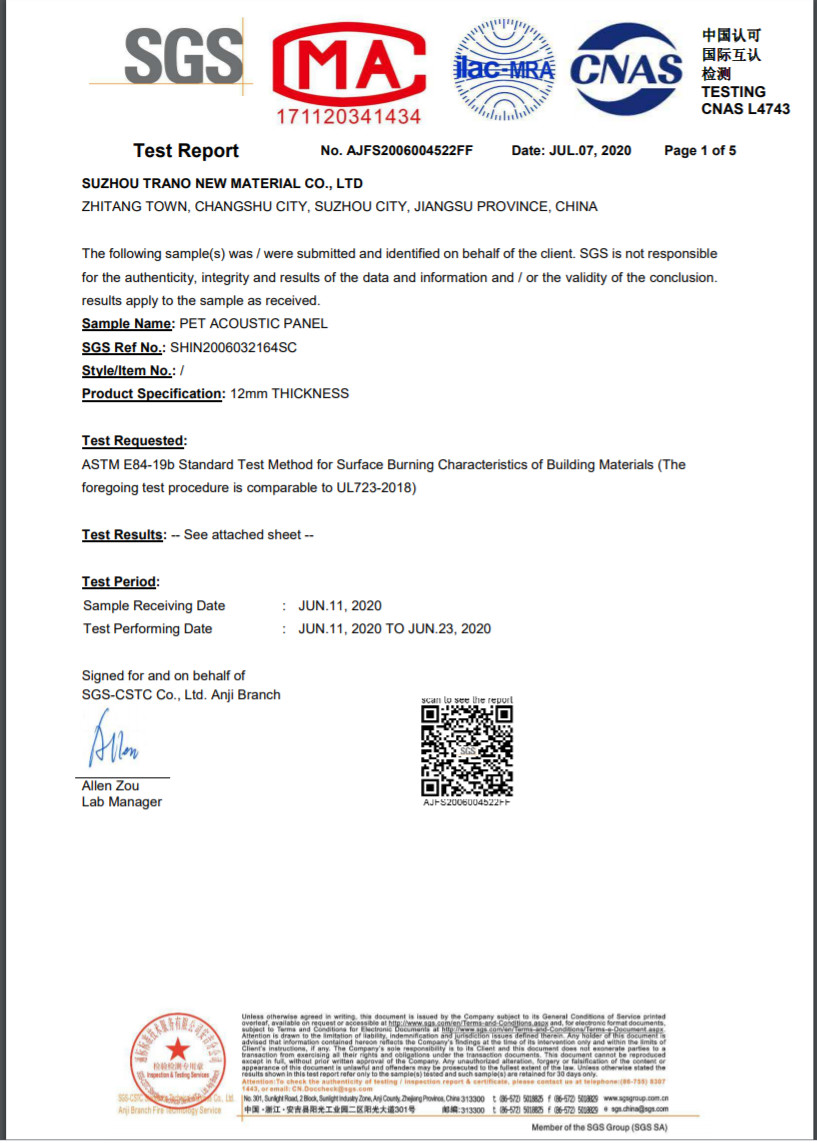 चीन SUZHOU TRANO NEW MATERIAL TECHNOLOGY CO.,LTD प्रमाणपत्र